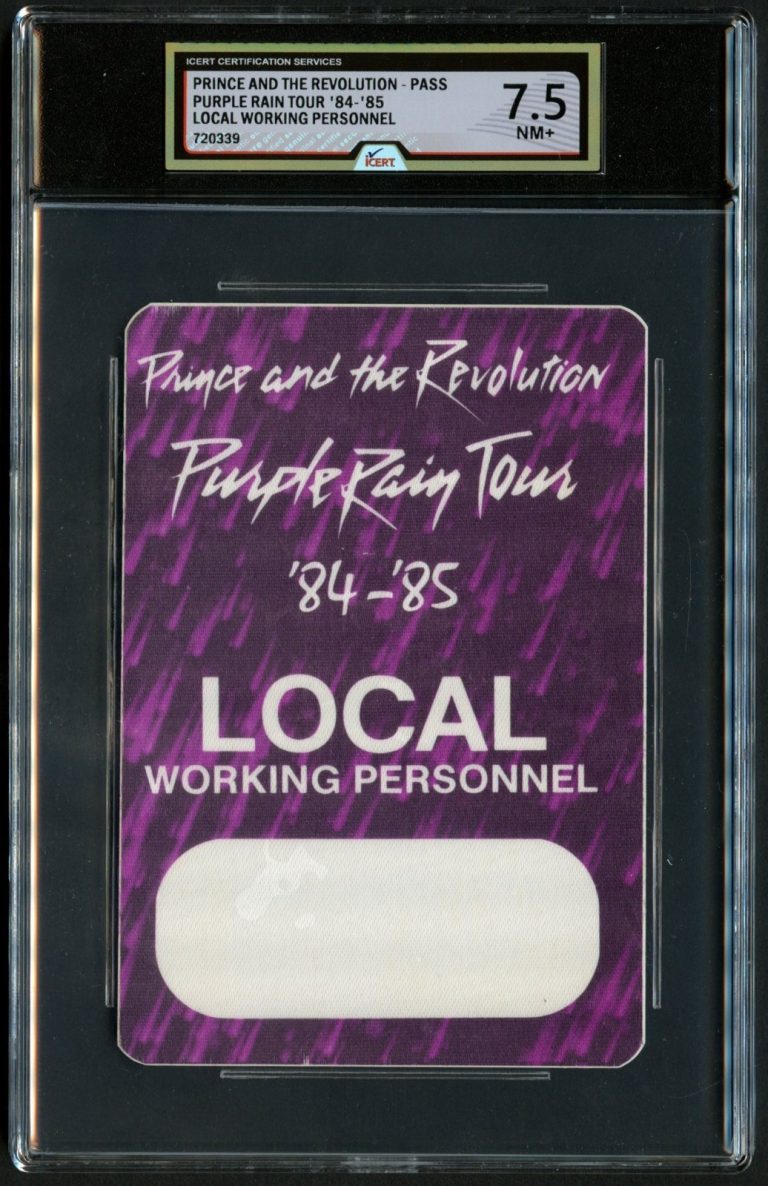 Prince Purple Rain Tour 84-85 Tour Personnel Backstage Pass Grade 7.5 iCERT Slab