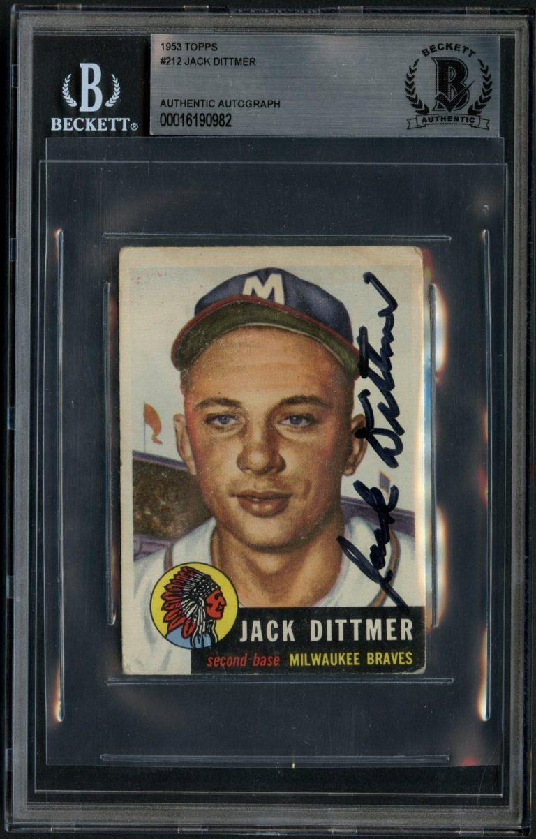 Jack Dittmer #212 signed autograph auto 1953 Topps Baseball Card BAS Slabbed