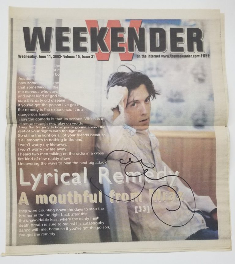 Jason Mraz REAL hand SIGNED 2003 Weekender Weekly Newspaper COA Autographed