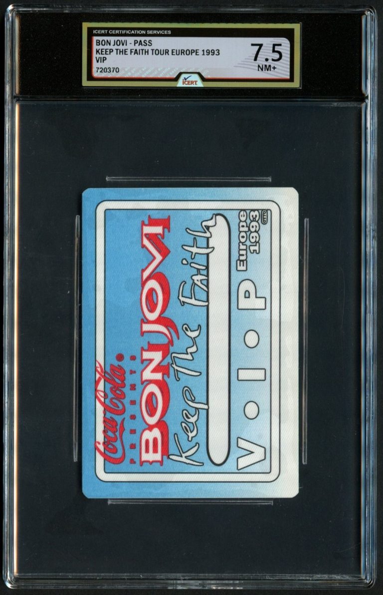 Bon Jovi Keep THe Faith Tour Europe 1993 VIP Backstage Pass Grade 7.5 iCERT Slab