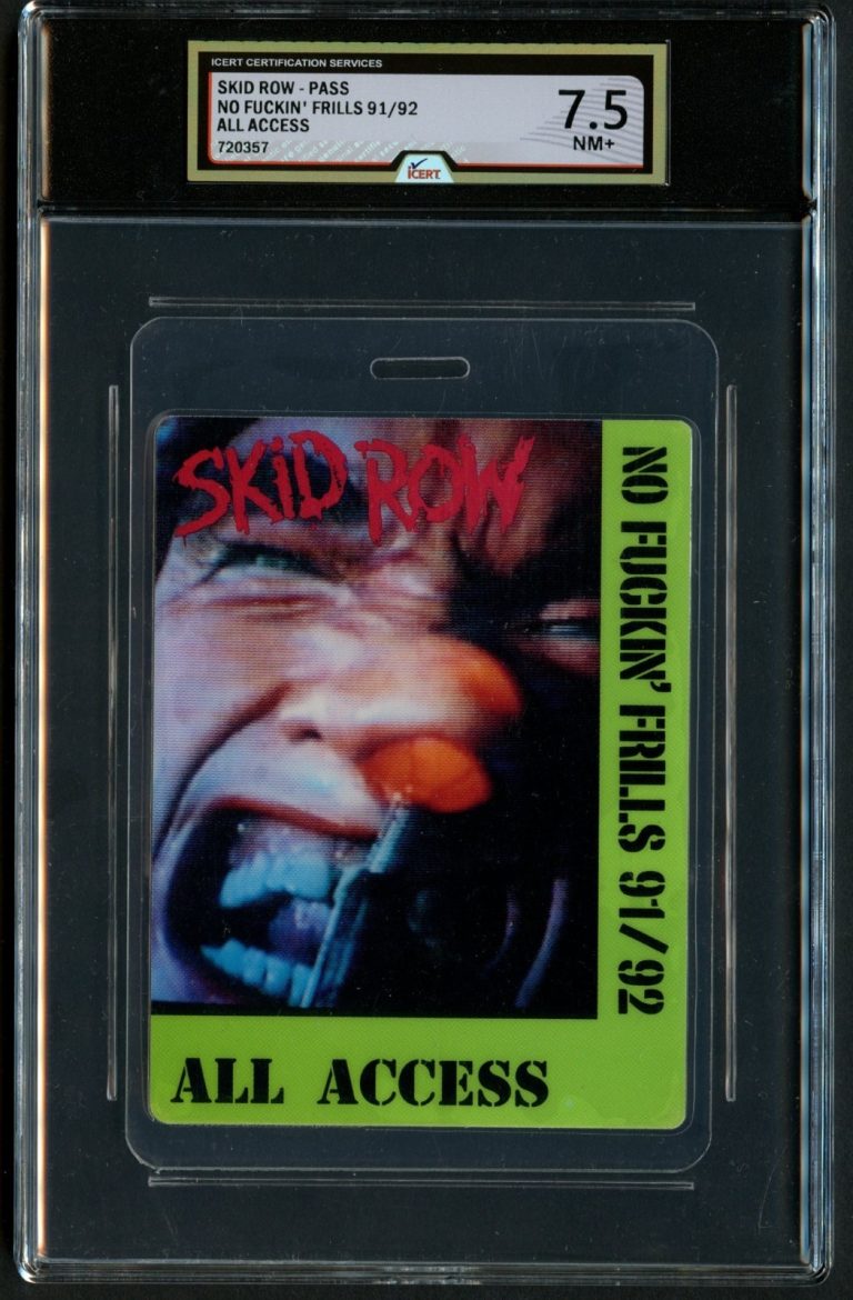 Skid Row Concert Tour No F'cking Frills All Access Pass Laminate Grade 7.5 iCERT