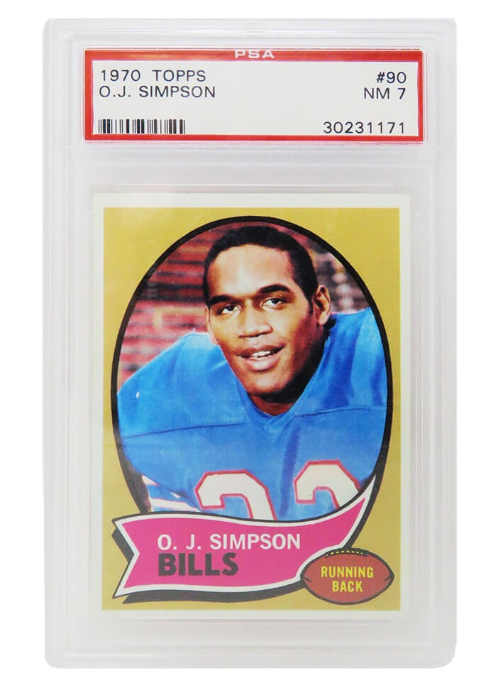 O.J. Simpson (Buffalo Bills) 1970 Topps Football #90 RC Rookie Card PSA 7 NM(T1)