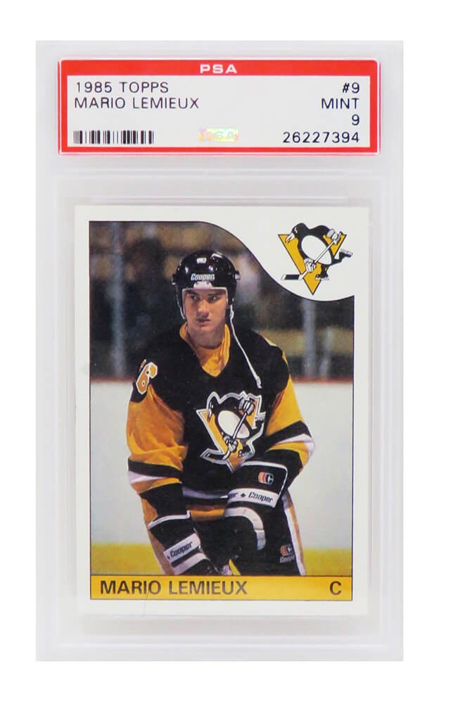 Mario Lemieux (Pittsburgh Penguins) 1985 Topps Hockey RC Card #9 -PSA 9 MINT (A)