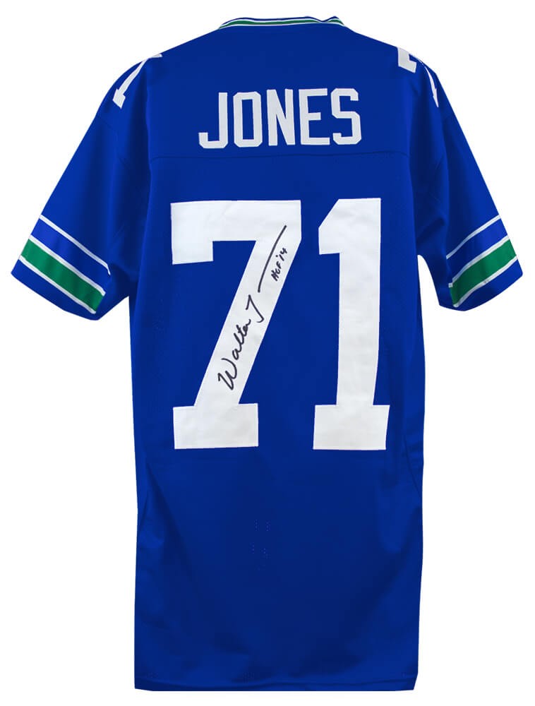 WALTER JONES Seattle Seahawks Signed Blue Football Jersey w/HOF'14 - SCHWARTZ