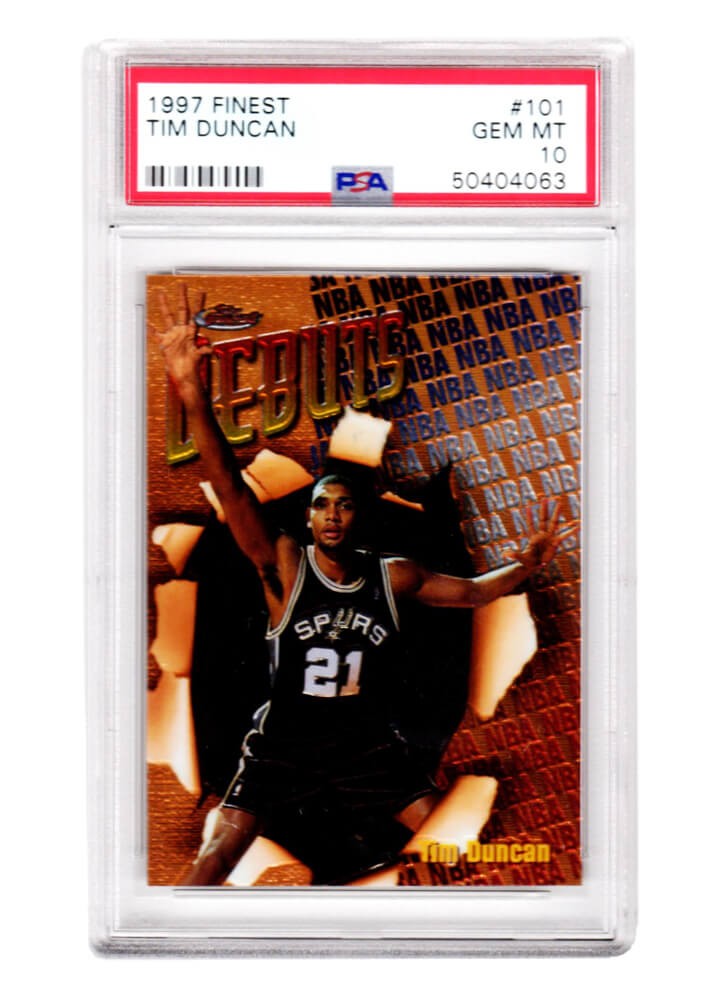 Tim Duncan 1997 Topps Finest #101 RC Rookie Card - PSA 10 GEM MINT (New Label)