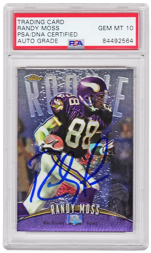Randy Moss Autographed Vikings 1998 Topps Finest Rookie Card #135 (PSA- Auto 10)