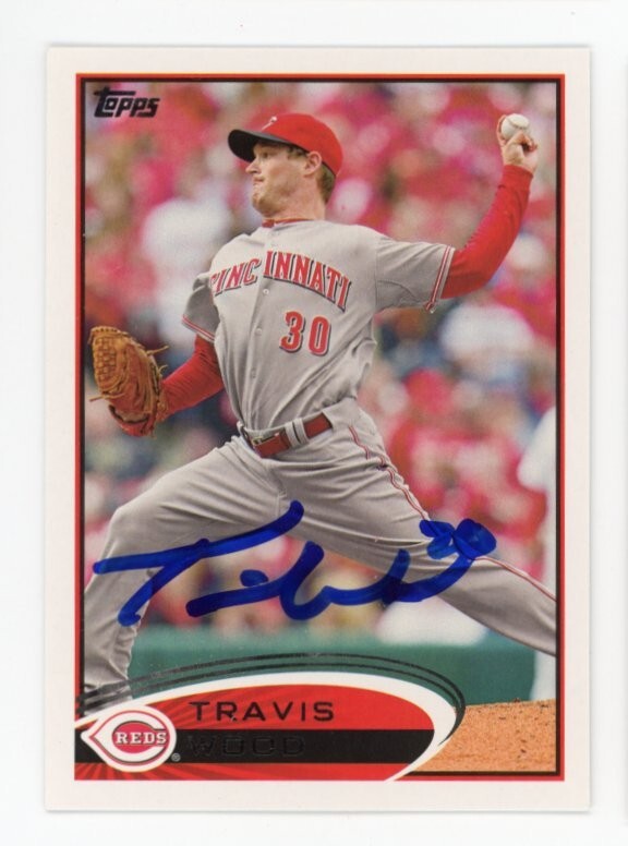 SIGNED BASEBALL CARD AUTO CINCINNATI REDS TOPPS 2012 TRAVIS WOOD #142