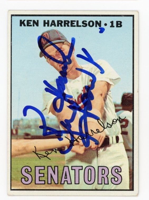 SIGNED BASEBALL CARD AUTO WASHINGTON SENATORS TOPPS 1967 KEN HARRELSON #188