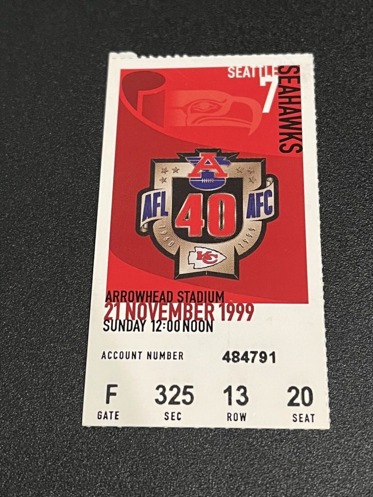 FOOTBALL TICKET STUB ARROWHEAD KANSAS CITY CHIEFS SEATTLE SEAHAWKS 11/21 1999