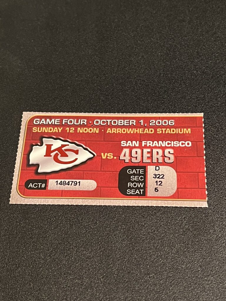 FOOTBALL TICKET STUB ARROWHEAD KANSAS CITY CHIEFS SAN FRANCISCO 49ers 10/1 2006