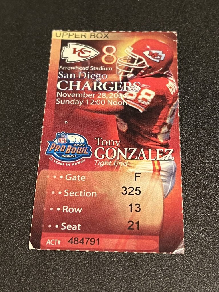 FOOTBALL TICKET STUB ARROWHEAD KANSAS CITY CHIEFS SAN DIEGO CHARGERS 11/28 2004