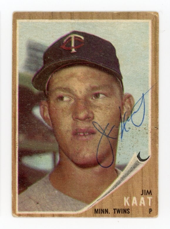 SIGNED BASEBALL CARD AUTO TOPPS 1962 JIM KAAT MINNESOTA TWINS #21 VINTAGE HOF