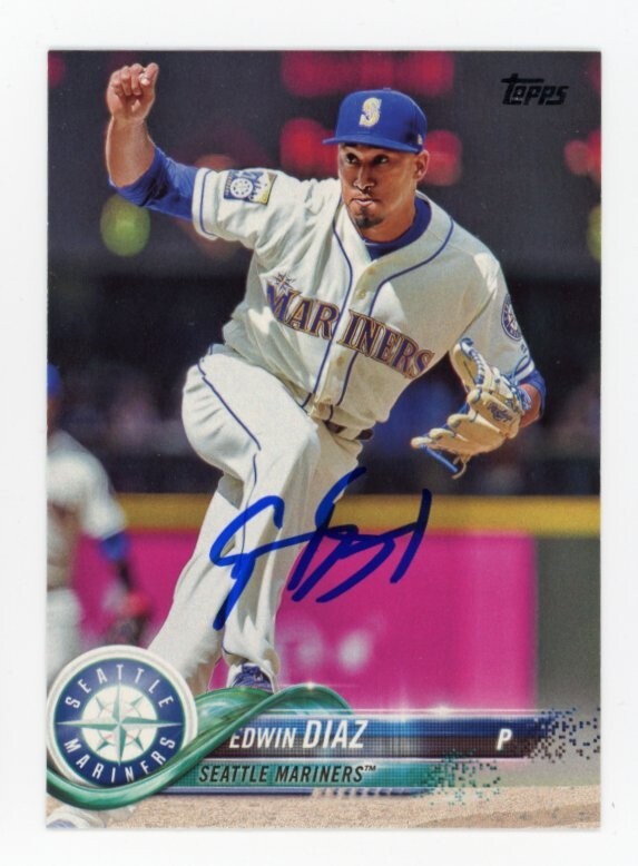 SIGNED BASEBALL CARD AUTO TOPPS 2018 EDWIN DIAZ SEATTLE MARINERS #321