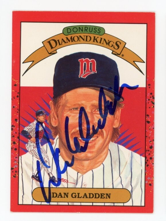 SIGNED BASEBALL CARD AUTO 1989 DONRUSS DIAMOND KINGS DAN GLADDEN TWINS #22