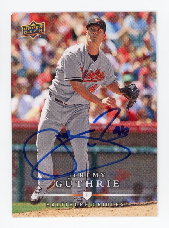SIGNED BASEBALL CARD AUTO UPPER DECK UD 2008 JEREMY GUTHRIE ORIOLES #310