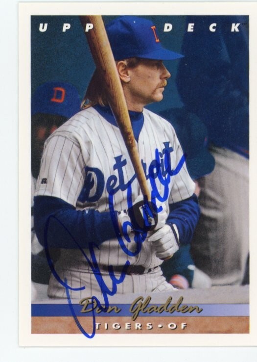 SIGNED BASEBALL CARD AUTO UPPER DECK UD 1993 DAN GLADDEN DETROIT TIGERS #251