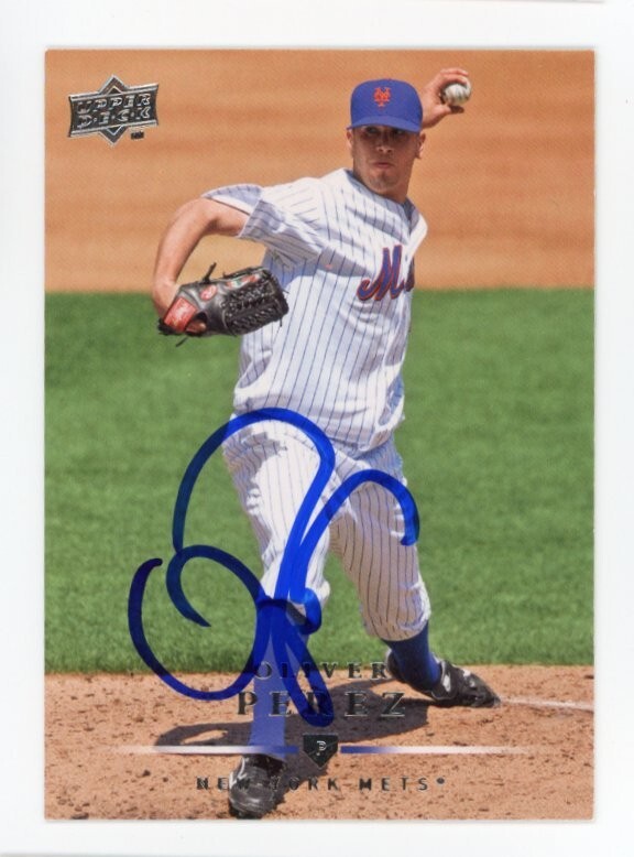 SIGNED BASEBALL CARD AUTO UPPER DECK UD 2008 OLIVER PEREZ NEW YORK METS #571