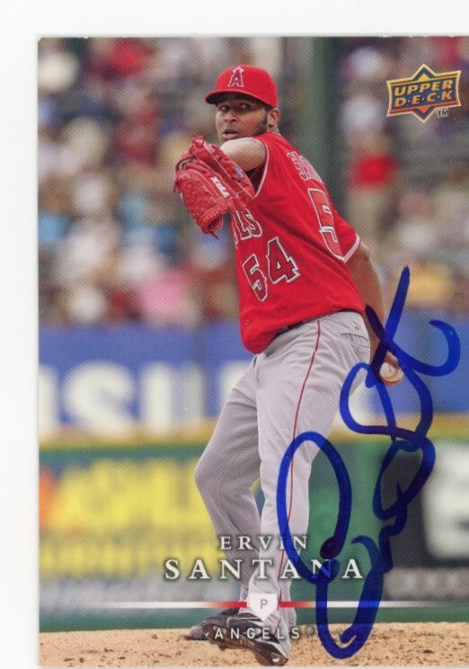 SIGNED BASEBALL CARD AUTO UPPER DECK UD 2008 ERVIN SANTANA LA ANGELS #378