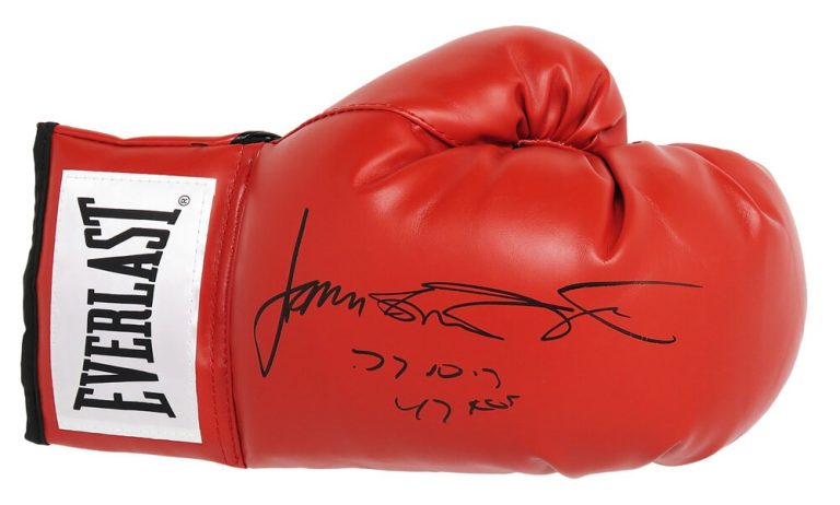 JAMES TONEY Signed Everlast Red Boxing Glove w/77-10-3, 47 KO's - SCHWARTZ