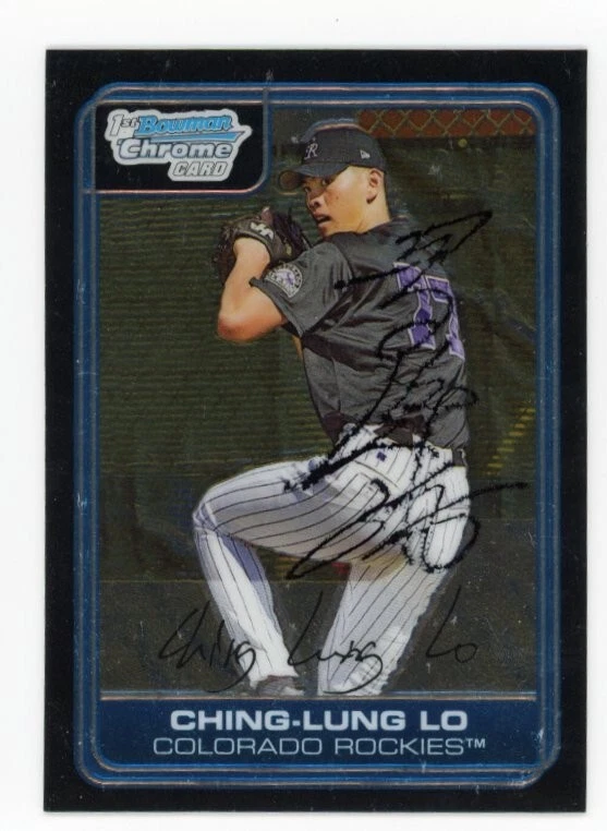 SIGNED BASEBALL CARD AUTO 2006 BOWMAN CHROME CHING-LUNG LO ROCKIES TAIWAN #187