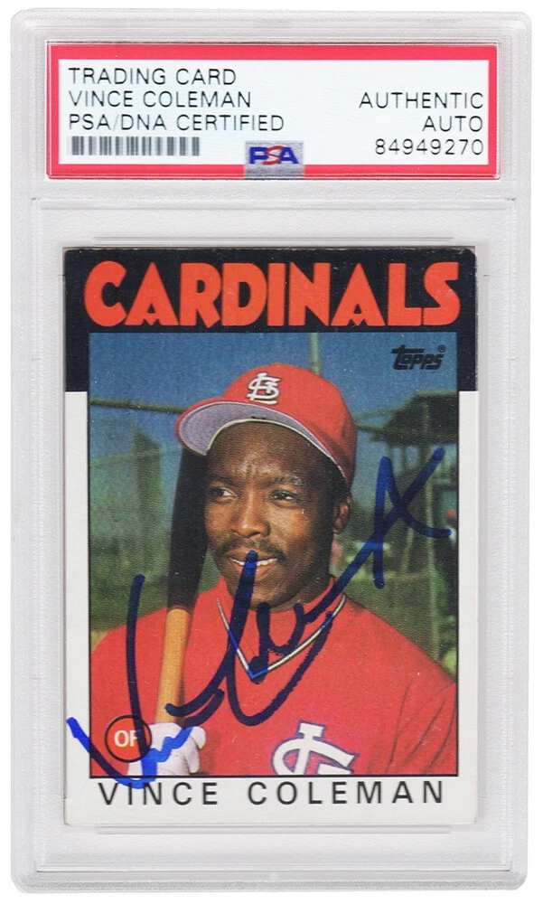 Vince Coleman Signed Cardinals 1986 Topps Trading Card #370 - (PSA Encapsulated)