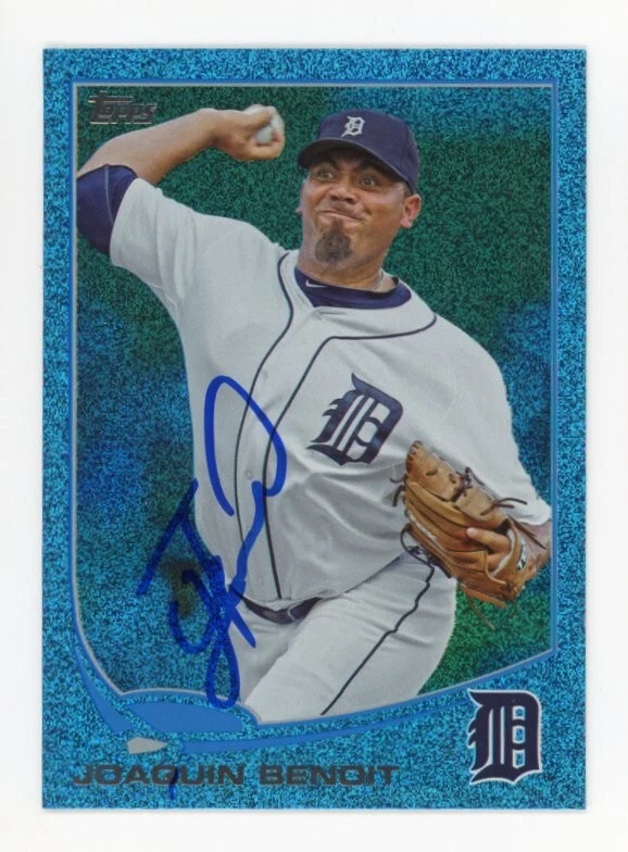 SIGNED BASEBALL CARD AUTO TOPPS 2013 JOAQUIN BENOIT DETROIT TIGERS #495 SPARKLE