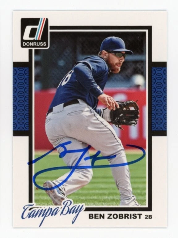 SIGNED BASEBALL CARD AUTO DONRUSS 2014 BEN ZOBRIST TAMPA BAY RAYS CUBS ROYALS 2B