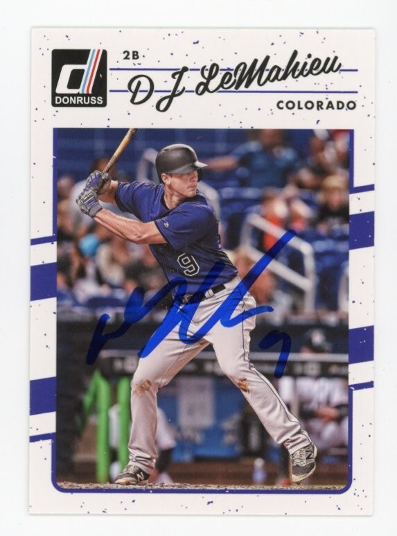 SIGNED BASEBALL CARD AUTO DONRUSS 2017 DJ LEMAHIEU COLORADO ROCKIES #92