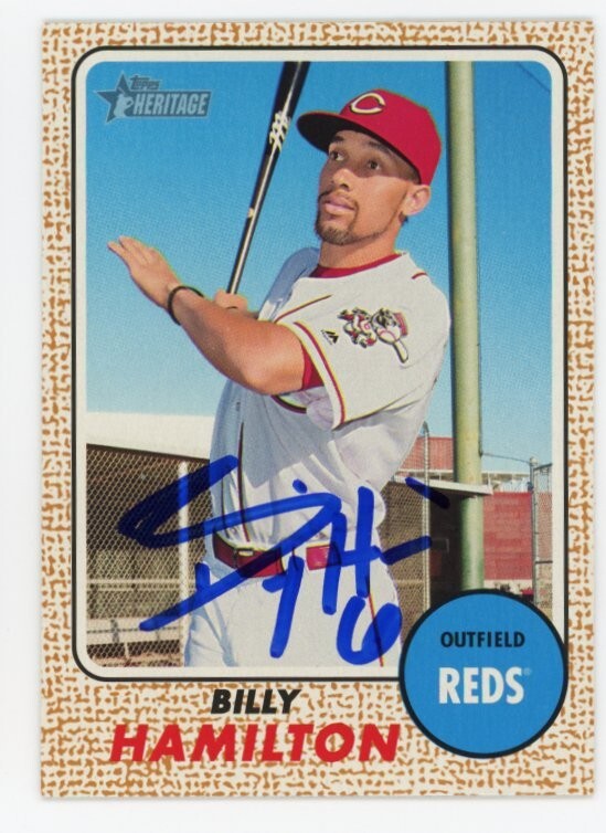 SIGNED BASEBALL CARD AUTO TOPPS HERITAGE 2017 BILLY HAMILTON CINCINNATI REDS #90
