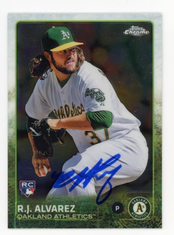SIGNED BASEBALL CARD AUTO 2015 TOPPS CHROME RJ ALVAREZ OAKLAND A's RC #120