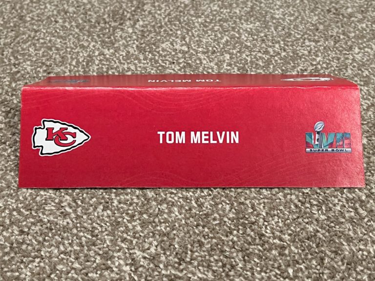 KANSAS CITY CHIEFS TEAM ISSUED SUPER BOWL LVII PAPER NAMEPLATE TOM MELVIN