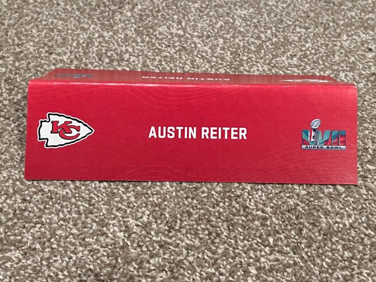 KANSAS CITY CHIEFS TEAM ISSUED SUPER BOWL LVII PAPER NAMEPLATE AUSTIN REITER