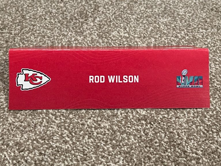 KANSAS CITY CHIEFS TEAM ISSUED SUPER BOWL LVII PAPER NAMEPLATE ROD WILSON