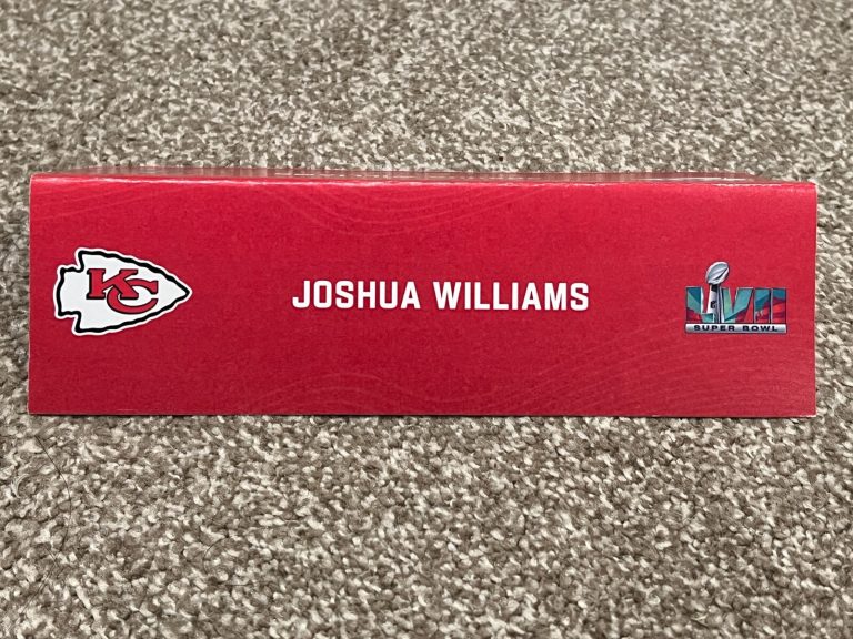 KANSAS CITY CHIEFS TEAM ISSUED SUPER BOWL LVII PAPER NAMEPLATE JOSHUA WILLIAMS