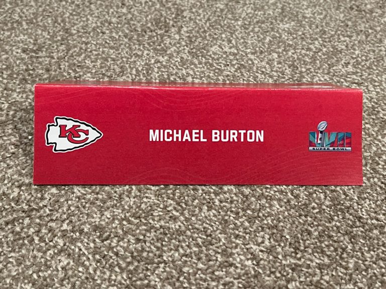 KANSAS CITY CHIEFS TEAM ISSUED SUPER BOWL LVII PAPER NAMEPLATE MICHAEL BURTON