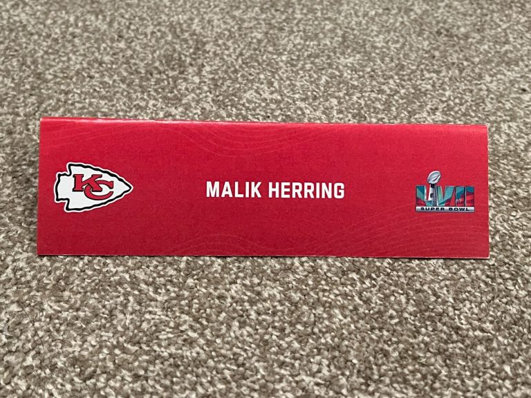 KANSAS CITY CHIEFS TEAM ISSUED SUPER BOWL LVII PAPER NAMEPLATE MALIK HERRING