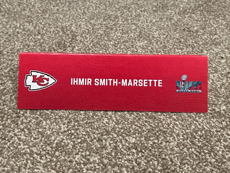 KANSAS CITY CHIEFS ISSUED SUPER BOWL LVII PAPER NAMEPLATE IHMIR SMITH-MARSETTE