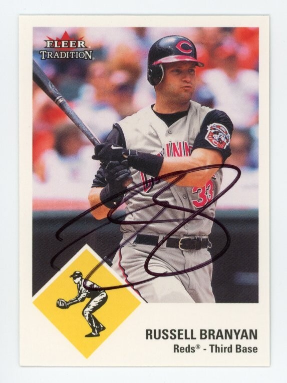 SIGNED BASEBALL CARD AUTO FLEER 2003 FLEER TRADITION RUSSELL BRANYAN REDS #U177