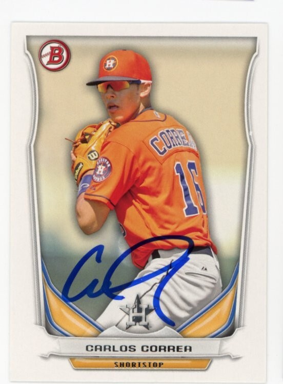 SIGNED BASEBALL CARD AUTO BOWMAN 2014 CARLOS CORREA #3 HOUSTON ASTROS
