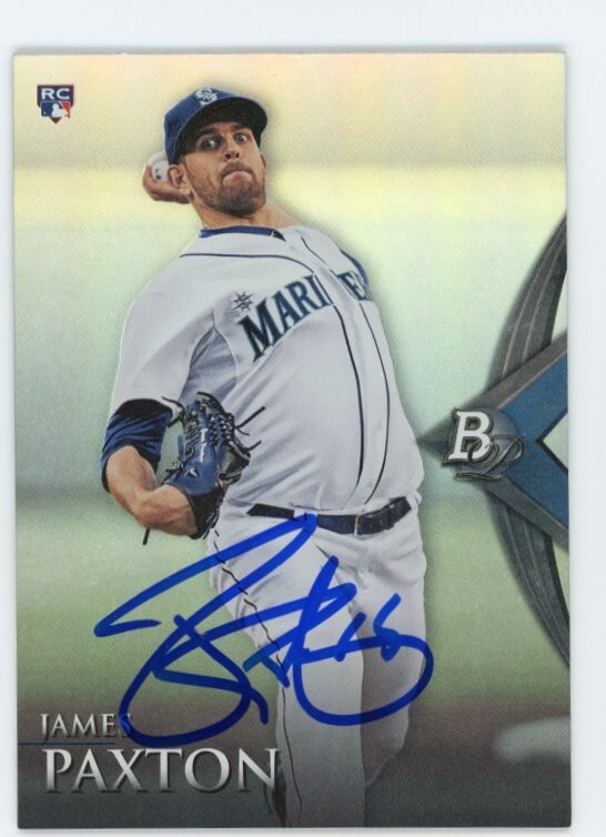 SIGNED BASEBALL CARD AUTO SIGNED BOWMAN PLATINUM 2014 JAMES PAXTON MARINERS #80