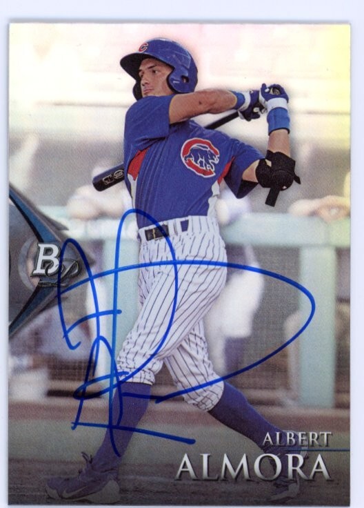 SIGNED BASEBALL CARD AUTO SIGNED BOWMAN PLATINUM 2014 ALBERT ALMORA CHICAGO CUBS