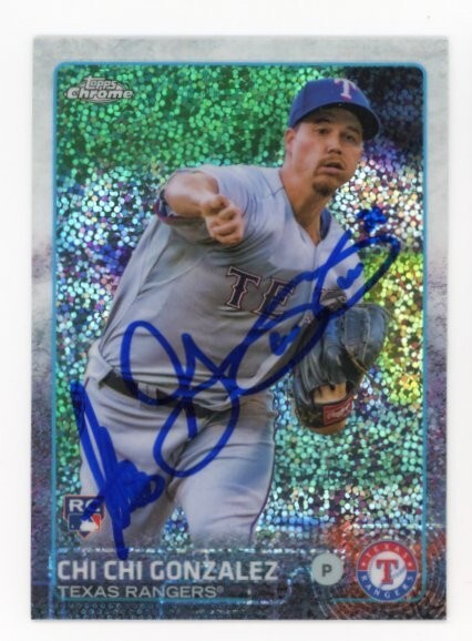 SIGNED BASEBALL CARD AUTO TOPPS CHROME 2015 CHI CHI GONZALEZ SPARKLE RANGERS RC