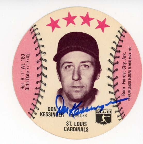 DON KESSINGER SIGNED DAIRY ISLE DISC BASEBALL CARD 1976 ST LOUIS CARDINALS AUTO