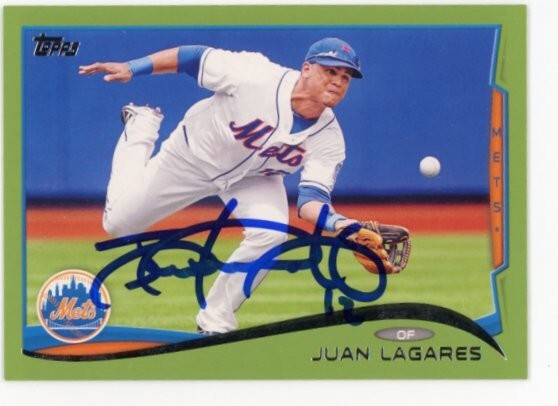 SIGNED BASEBALL CARD AUTO TOPPS 2014 JUAN LAGARES VARIATION NEW YORK METS #304