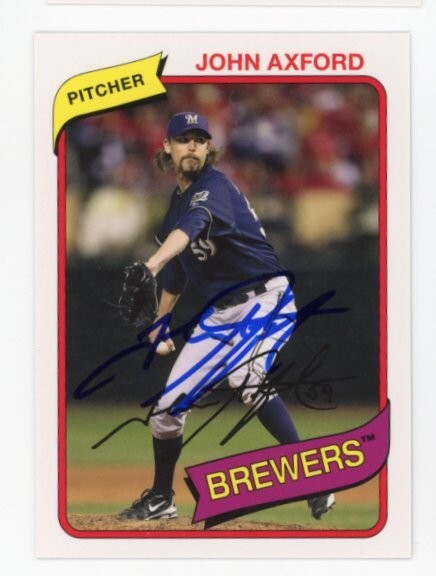 SIGNED BASEBALL CARD AUTO TOPPS ARCHIVES 2012 JOHN AXFORD MILWAUKEE BREWERS #111