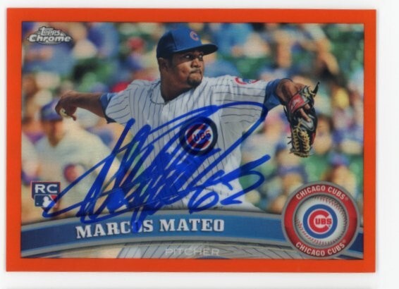 SIGNED BASEBALL CARD AUTO TOPPS CHROME 2011 MARCOS MATEO #179 VARIATION CUBS