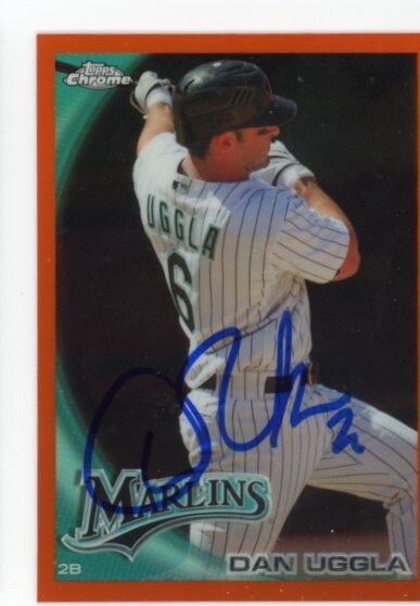 SIGNED BASEBALL CARD AUTO TOPPS CHROME 2010 DAN UGGLA #163 REFRACTOR MARLINS