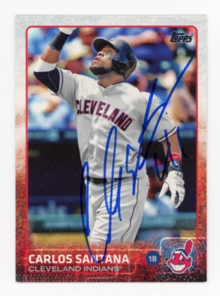 SIGNED BASEBALL CARD AUTO TOPPS 2015 CARLOS SANTANA CLEVELAND INDIANS #348