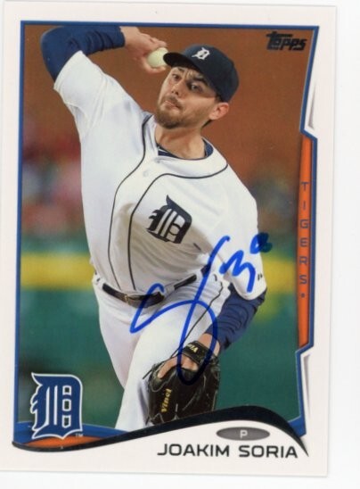 SIGNED BASEBALL CARD AUTO TOPPS 2014 JOAKIM SORIA DETROIT TIGERS #US208