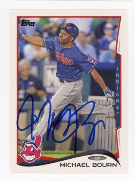 SIGNED BASEBALL CARD AUTO TOPPS 2014 MICHAEL BOURN CLEVELAND INDIANS #382